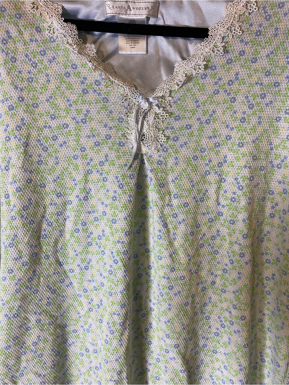Vintage Floral Nightgown Cottagecore Grandmacore Lace Trim Blue Green L - Picture 3 of 5